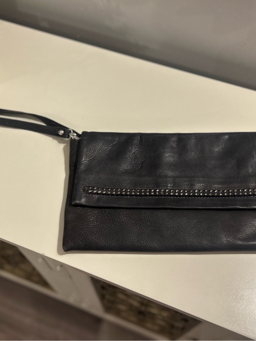 Leather Wristlet Clutch in grey
